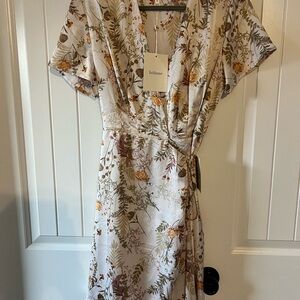 Floral Wrap Dress - Cream and Green